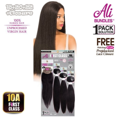 Ali 10A Unprocessed Virgin Human Hair Weave 3PCS + Closure - STRAIGHT(18+20+22)+14