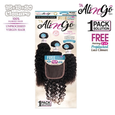 Ali N Go 7A Unprocessed Virgin Human Hair BOHEMIAN WAVE 3PCS + 4x4Closure (16+18+20)+12 - AG344B4