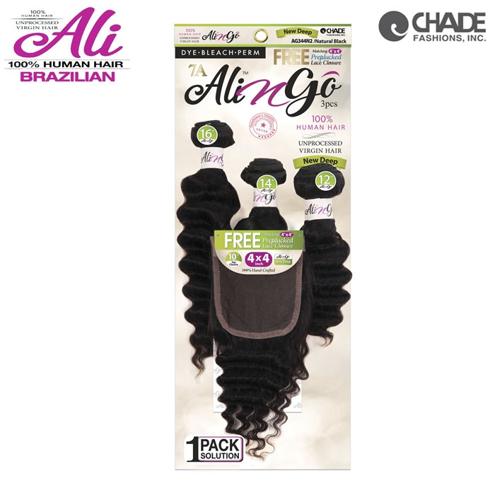 Ali N Go 7A Human Hair New Deep 3PCS + 4x4Closure