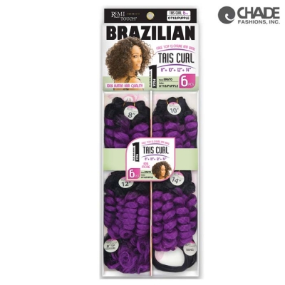 New Born Free Human Hair Blend Remi Touch 6pcs - Tais Curl 8.10.12.14+Top Closure & Bang