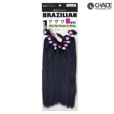 New Born Free Human Hair Blend Remi Touch 8pcs - Yaki Straight 14.16.18+Top Closure & Bang