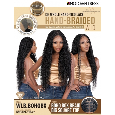 Motown Tress HD Whole Hand-Tied Lace, - HAND-BRAIDED WIG, BOHO BOX BRAID BIG SQUARE TOP 32 - WLB.BOHOBX