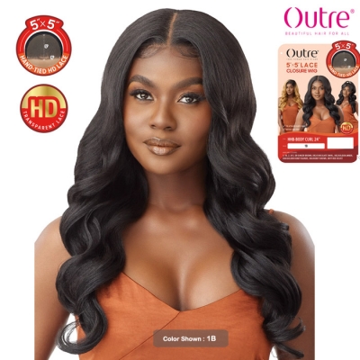 Outre 100% Human Hair Blend 5x5 HD Lace Closure Wig - HHB BODY CURL 24