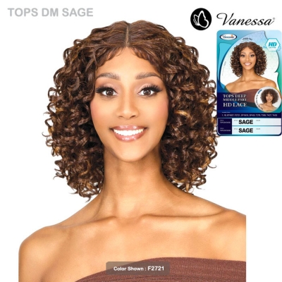 Vanessa Top Lace Synthetic Hair Deep Middle Part HD Lace Front Wig - TOPS DM SAGE